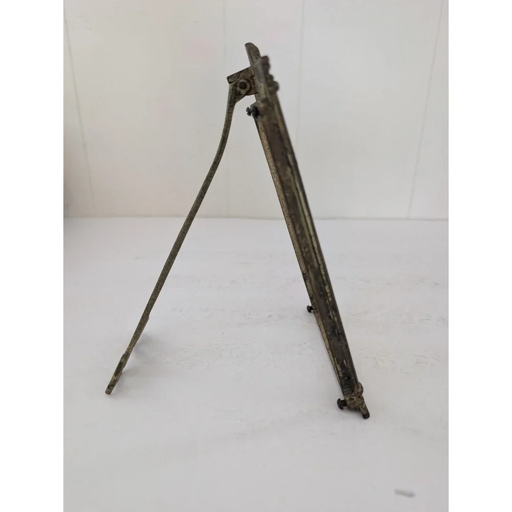 Antique c.1900 Cast Brass Architectural 4x6 Frame #731 Original Easel No Glass